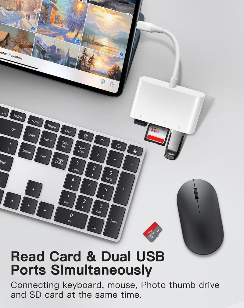 WNXSLOAD USB C SD Card Reader for Mac/MacBook/iPad/iPhone 15 Pro SD Card Adapter with Dual Card Slots & Dual USB Ports, USB-C/TypeC 4 in 1 Trail Camera Memory Card Reader, Plug and Play - 4 Slots - Image 5